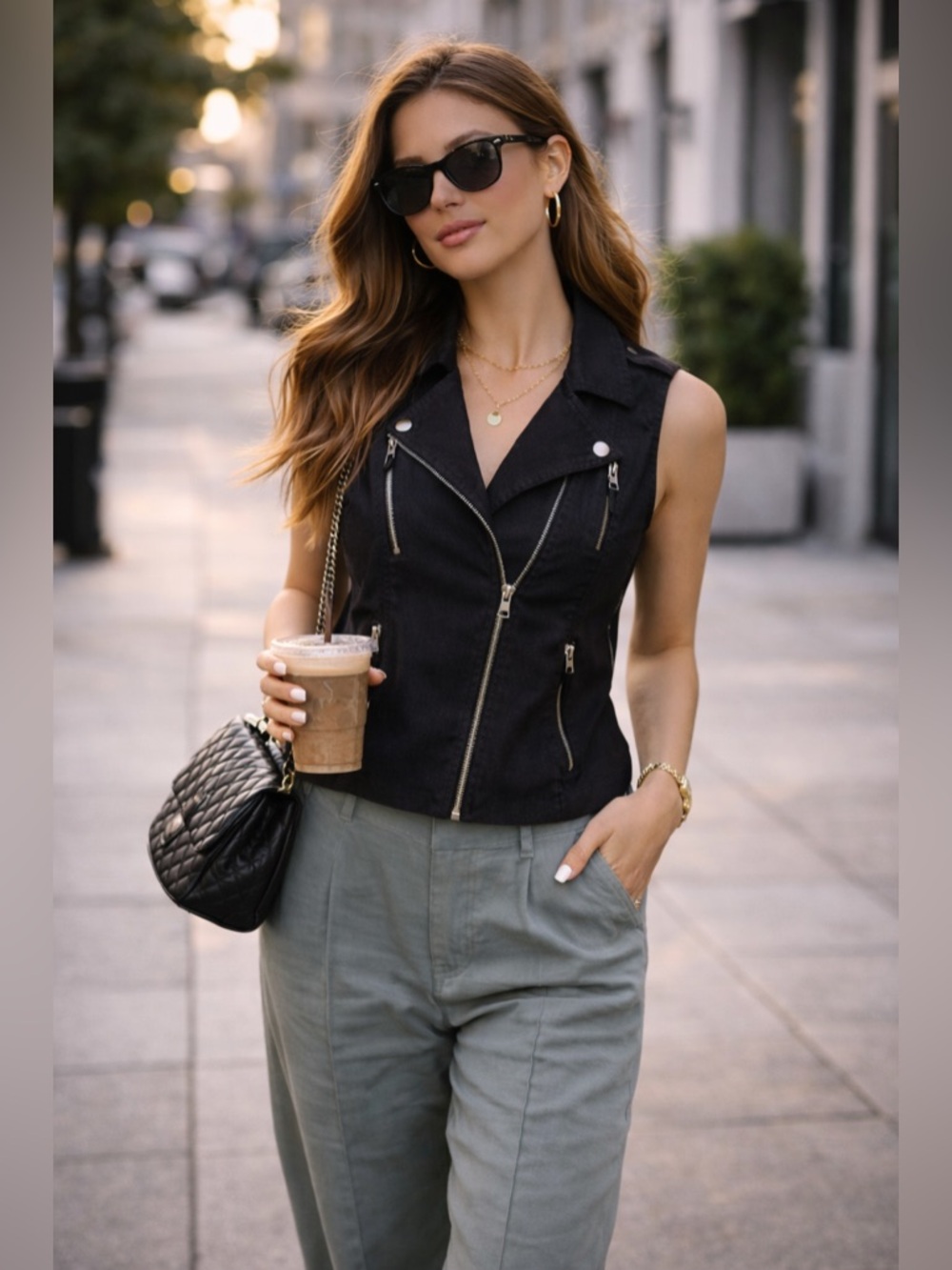 Lucky Brand Black Linen Moto Vest XS Lightweight Zip Front Boho Luxe